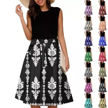 Женское модное повседневное короткое платье без рукавов со шнуровкой и круглым вырезом L циан