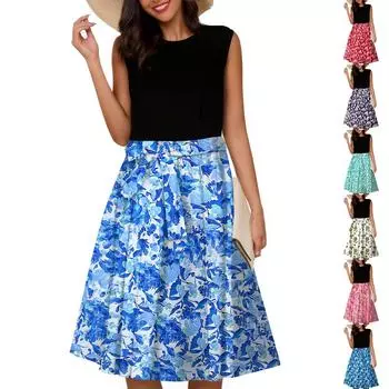 Женское модное повседневное короткое платье без рукавов со шнуровкой и круглым вырезом L циан