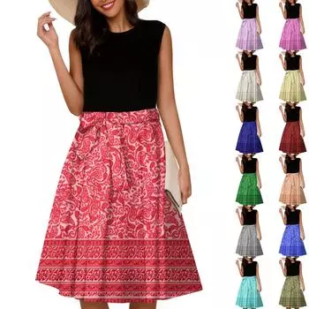 Женское модное повседневное короткое платье без рукавов со шнуровкой и круглым вырезом L синий