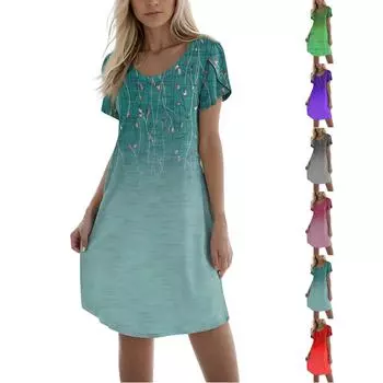 Женское модное повседневное короткое платье с принтом и V-образным вырезом с коротким рукавом L зелёный