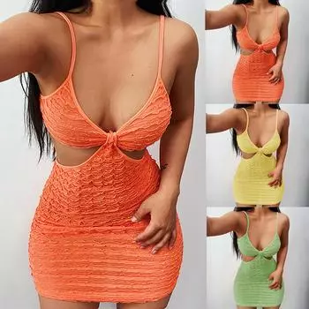 Женское модное повседневное летнее однотонное мини-платье без рукавов с открытой спиной M зелёный