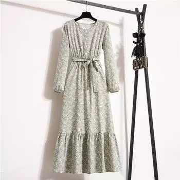 Женское модное повседневное летнее платье с длинным рукавом и принтом L армия зеленый