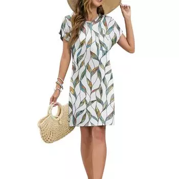 Женское модное повседневное летнее платье с цветочным принтом в стиле ретро и коротким рукавом и круглым вырезом S чёрный