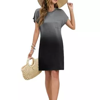 Женское модное повседневное летнее платье с градиентным принтом, коротким рукавом и круглым вырезом S чёрный