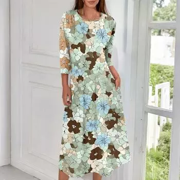 Женское модное повседневное миди-платье с круглым вырезом и рукавами три четверти L