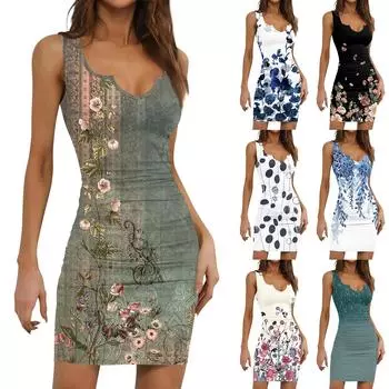 Женское модное повседневное облегающее летнее платье с принтом, облегающее талию, без рукавов M