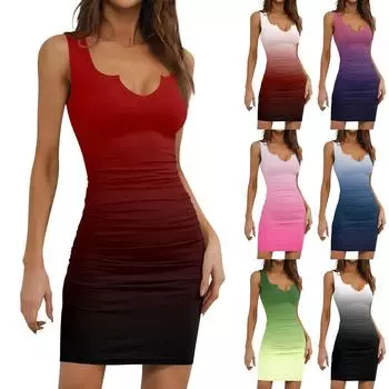 Женское модное повседневное облегающее летнее платье с принтом, облегающее талию, без рукавов L чёрный