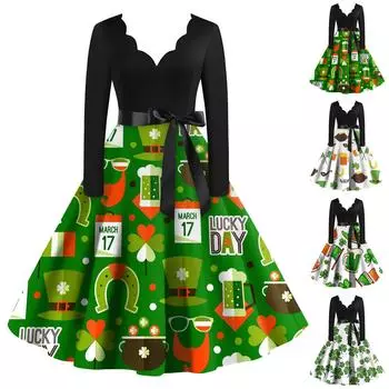 Женское модное повседневное облегающее платье с v-образным вырезом и длинным рукавом с принтом XXL