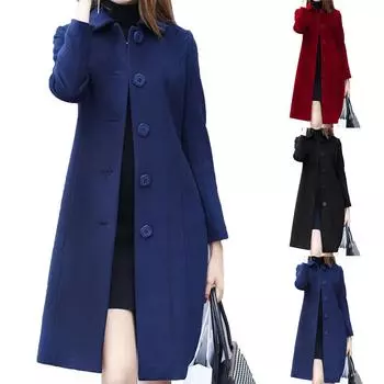 Женское модное повседневное однобортное пальто с длинным рукавом XXL чёрный