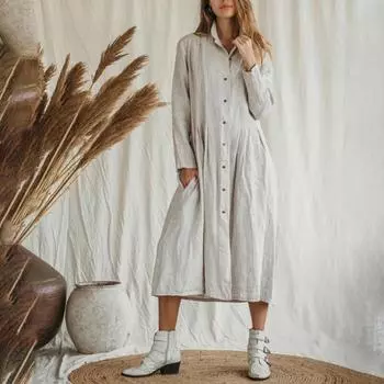 Женское модное повседневное однотонное длинное платье с неровным подолом, рубашечным воротником и пуговицами, повседневное платье L хаки