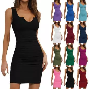 Женское модное повседневное однотонное облегающее облегающее летнее платье без рукавов XXXL винный