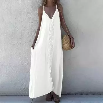 Женское модное повседневное однотонное платье на подтяжках, свободное, праздничный ветер XXL белый