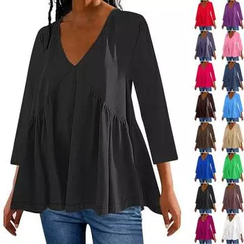 Женское модное повседневное однотонное платье с v-образным вырезом и семью рукавами, футболка, топ XXXL белый