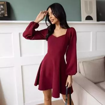 Женское модное повседневное однотонное платье с длинными рукавами и рукавами-фонариками для женщин, повседневные платья S чёрный