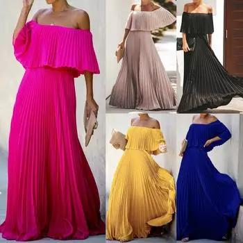 Женское модное повседневное однотонное сексуальное шифоновое платье с открытыми плечами и воротником-стойкой M чёрный