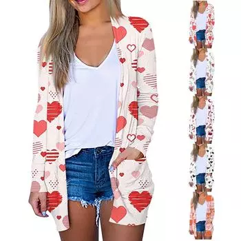 Женское модное повседневное пальто с карманом и кардиганом средней длины с принтом L чёрный