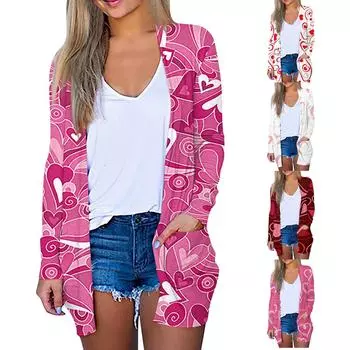 Женское модное повседневное пальто с карманом и кардиганом средней длины с принтом L