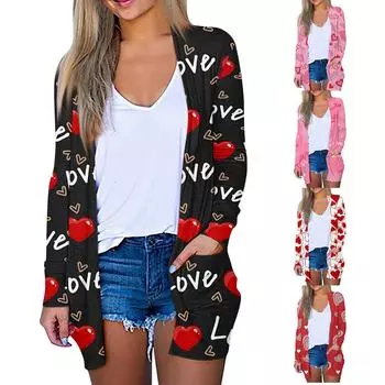 Женское модное повседневное пальто с карманом и кардиганом средней длины с принтом L чёрный