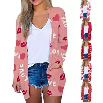 Женское модное повседневное пальто с карманом и кардиганом средней длины с принтом L