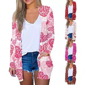 Женское модное повседневное пальто с карманом и кардиганом средней длины с принтом L