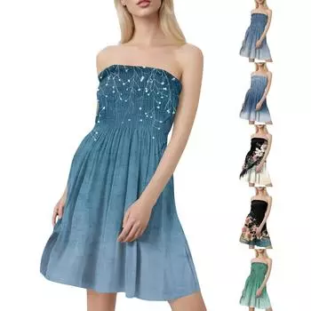 Женское модное повседневное платье-бандо без рукавов с принтом L чёрный