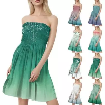 Женское модное повседневное платье-бандо без рукавов с принтом L армия зеленый