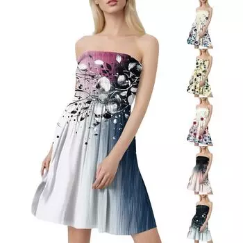 Женское модное повседневное платье-бандо без рукавов с принтом L бежевый