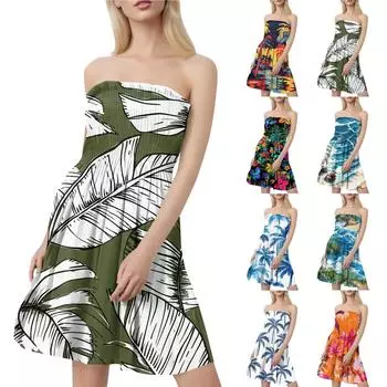 Женское модное повседневное платье-бандо без рукавов с принтом XXL синий