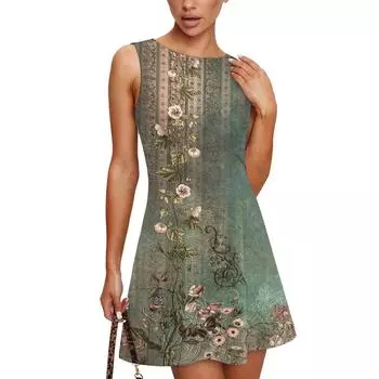 Женское модное повседневное платье без рукавов с круглым вырезом и принтом Платье без рукавов с круглым вырезом S