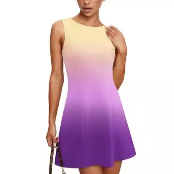 Женское модное повседневное платье без рукавов с круглым вырезом и принтом Платье без рукавов с круглым вырезом M фиолетовый