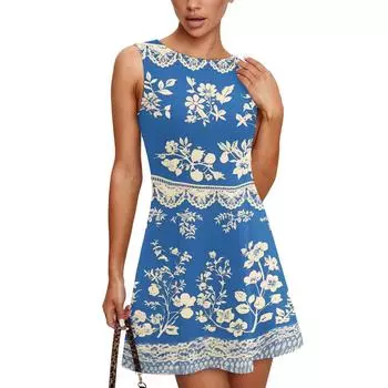 Женское модное повседневное платье без рукавов с круглым вырезом и принтом Платье без рукавов с круглым вырезом XL