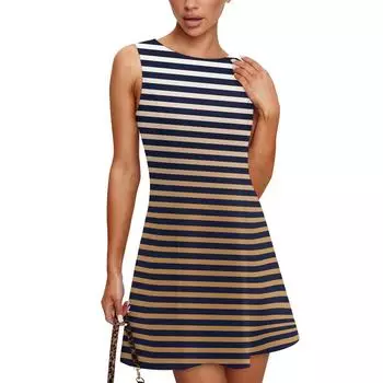 Женское модное повседневное платье без рукавов с круглым вырезом и принтом Платье без рукавов с круглым вырезом S