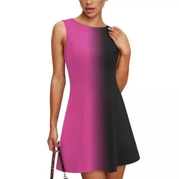 Женское модное повседневное платье без рукавов с круглым вырезом и принтом Платье без рукавов с круглым вырезом M чёрный