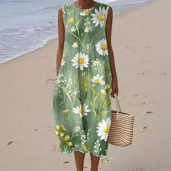 Женское модное повседневное платье без рукавов с круглым вырезом и цветочным принтом, элегантное, темпераментное L