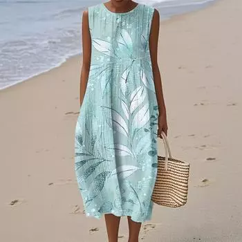 Женское модное повседневное платье без рукавов с круглым вырезом и цветочным принтом, элегантное, темпераментное L