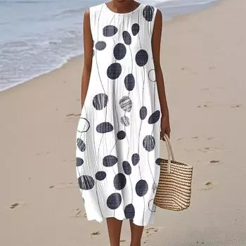 Женское модное повседневное платье без рукавов с круглым вырезом и цветочным принтом, элегантное, темпераментное M бежевый