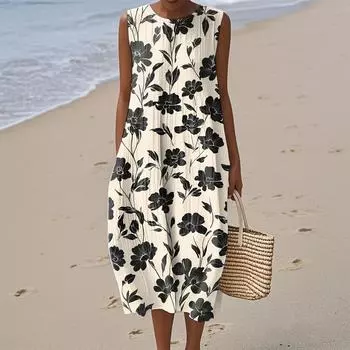 Женское модное повседневное платье без рукавов с круглым вырезом и цветочным принтом, элегантное, темпераментное L