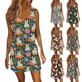 Женское модное повседневное платье без рукавов с принтом на шнуровке и карманами L армия зеленый