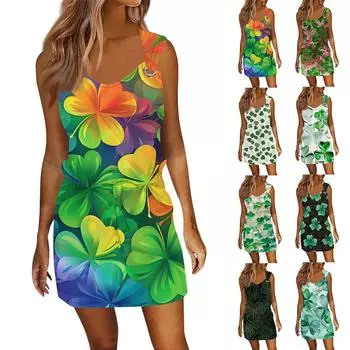 Женское модное повседневное платье без рукавов с принтом и завязками на шнурке с карманами M