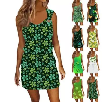 Женское модное повседневное платье без рукавов с принтом и завязками на шнурке с карманами L