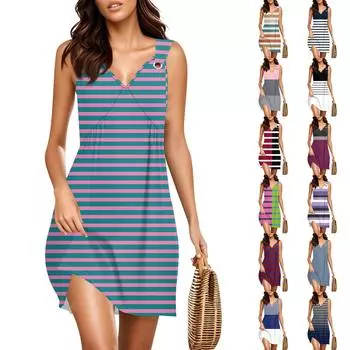 Женское модное повседневное платье без рукавов с V-образным вырезом и принтом в стиле ретро L чёрный