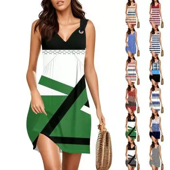 Женское модное повседневное платье без рукавов с V-образным вырезом и принтом в стиле ретро XXL красный