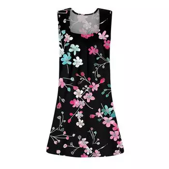 Женское модное повседневное платье без рукавов с квадратным вырезом, плиссированное платье-майка, пляжные платья с принтом S синий