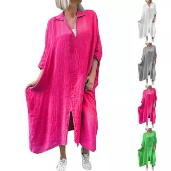 Женское модное повседневное платье больших размеров, однотонное женское длинное платье L зелёный