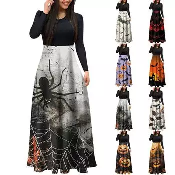 Женское модное повседневное платье макси с круглым вырезом и длинными рукавами XL бежевый