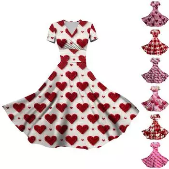 Женское модное повседневное платье на День святого Валентина с принтом в виде витой полоски и короткими рукавами и карманами L