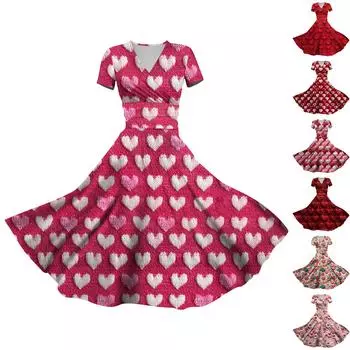 Женское модное повседневное платье на День святого Валентина с принтом в виде витой полоски и короткими рукавами и карманами XL