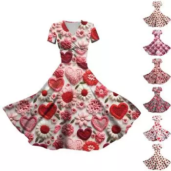 Женское модное повседневное платье на День святого Валентина с принтом в виде витой полоски и короткими рукавами и карманами XXL бежевый