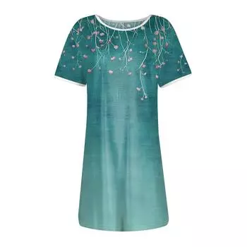 Женское модное повседневное платье с цветочным принтом, круглым вырезом, короткими рукавами, мини-юбкой S зелёный