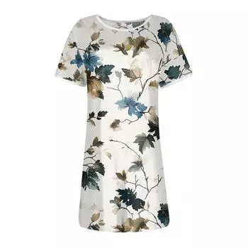 Женское модное повседневное платье с цветочным принтом, круглым вырезом, короткими рукавами, мини-юбкой S